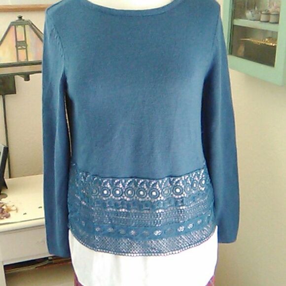 AB Studio French Blue Sweater Over Faux Top Soft Girl - Picture 1 of 8